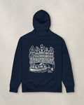 Amsterdam Chapter Hoodie - Navy, back: the canal in cream ink, 30 cm wide