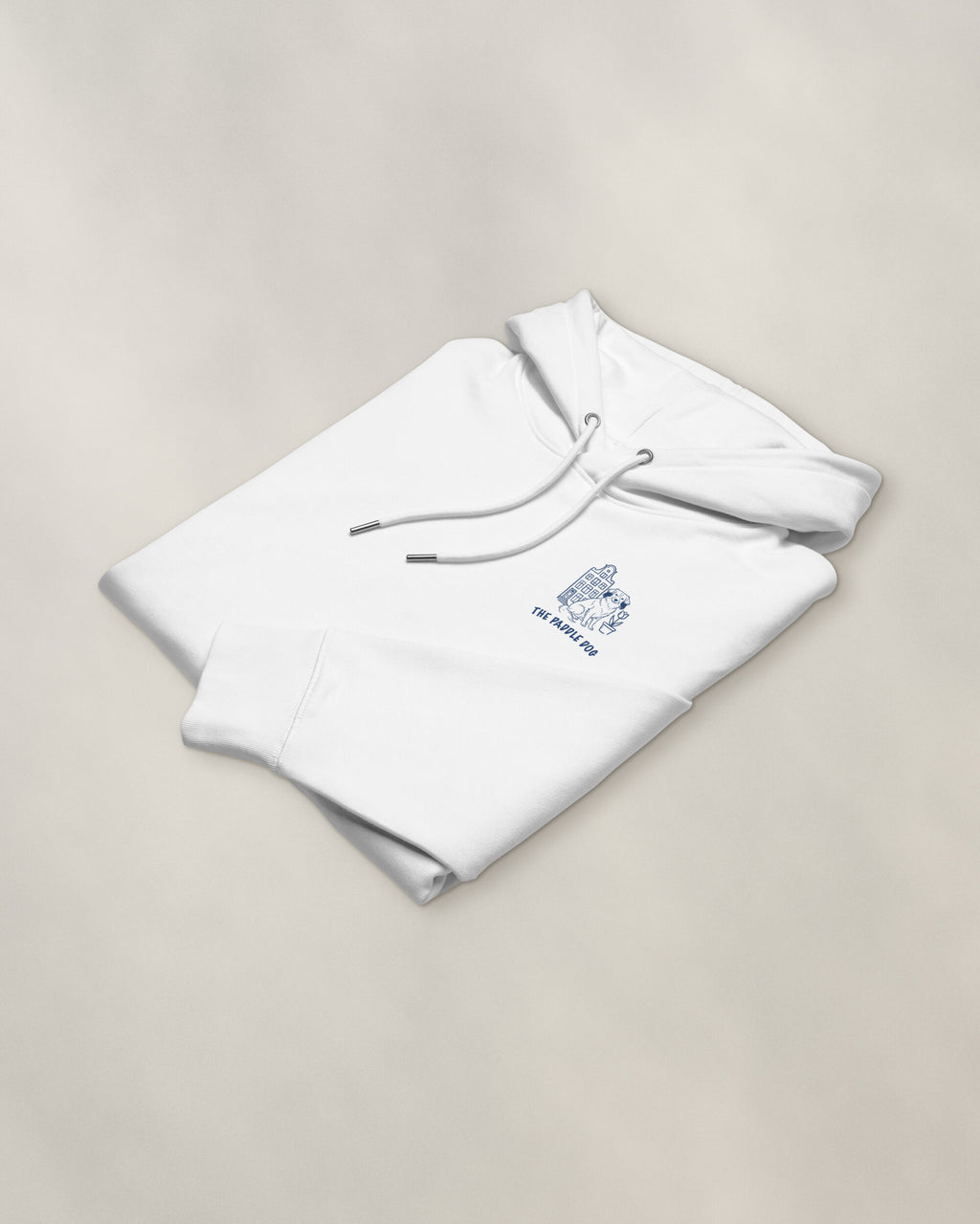 Amsterdam Chapter Hoodie - White, folded, the crest on the chest