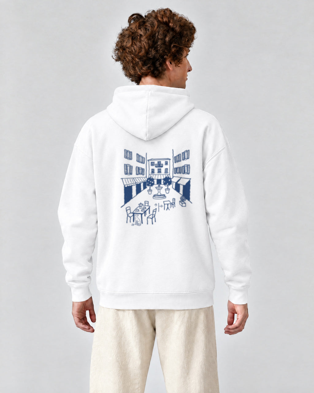 Milano Chapter Hoodie - White on a model, from behind
