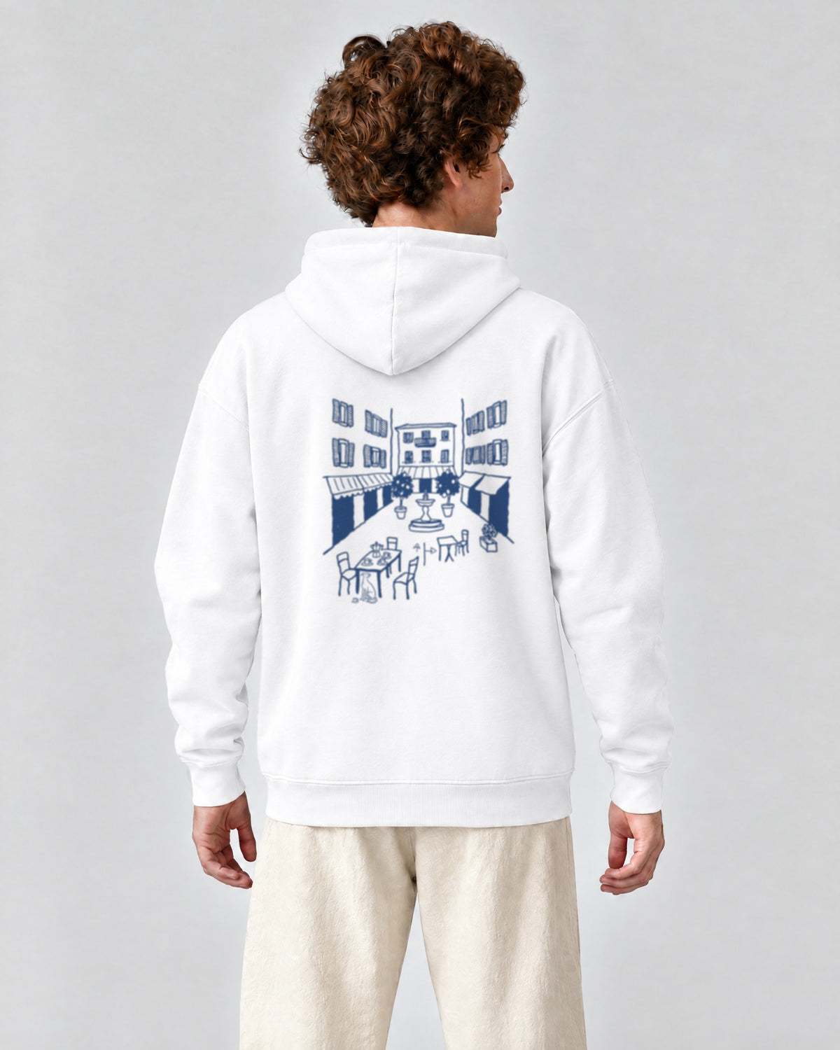 Milano Chapter Hoodie - White on a model, from behind