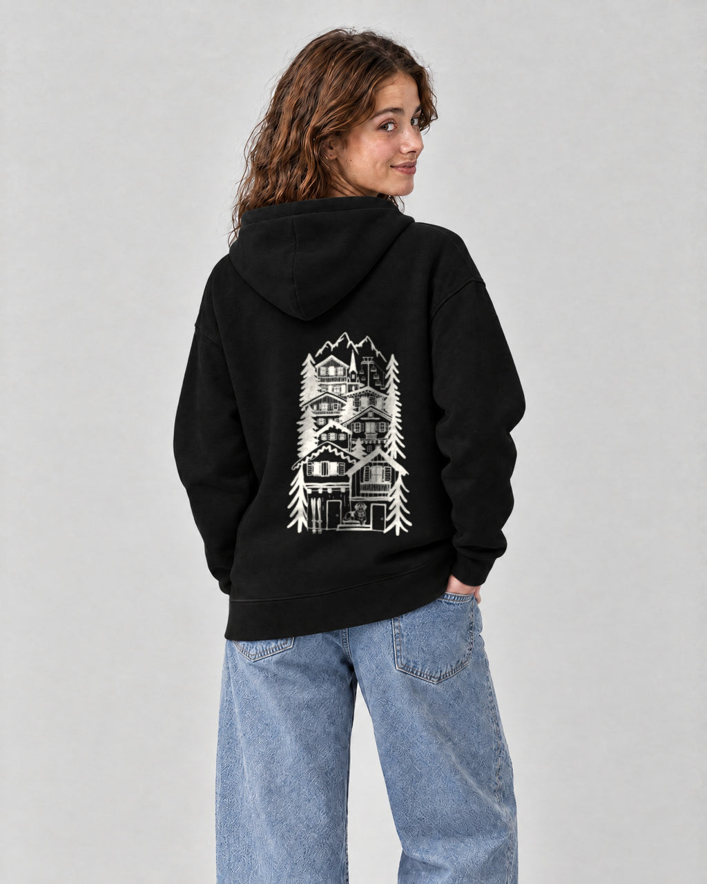 St Moritz Chapter Hoodie - Black on a model, from behind