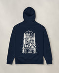 St Moritz Chapter Hoodie - Navy, back: the alpine village in cream ink, 39 cm tall