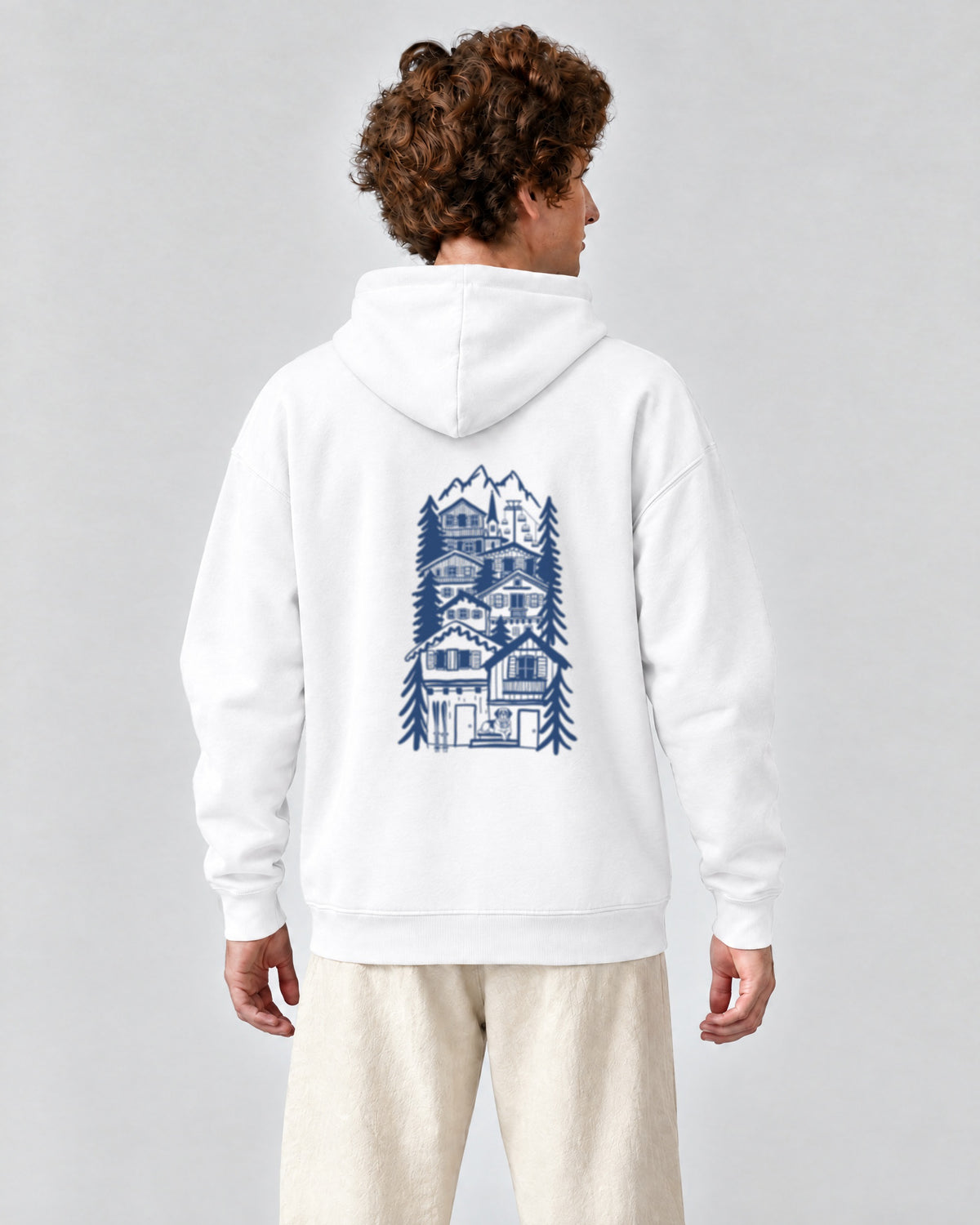 St Moritz Chapter Hoodie - White on a model, from behind