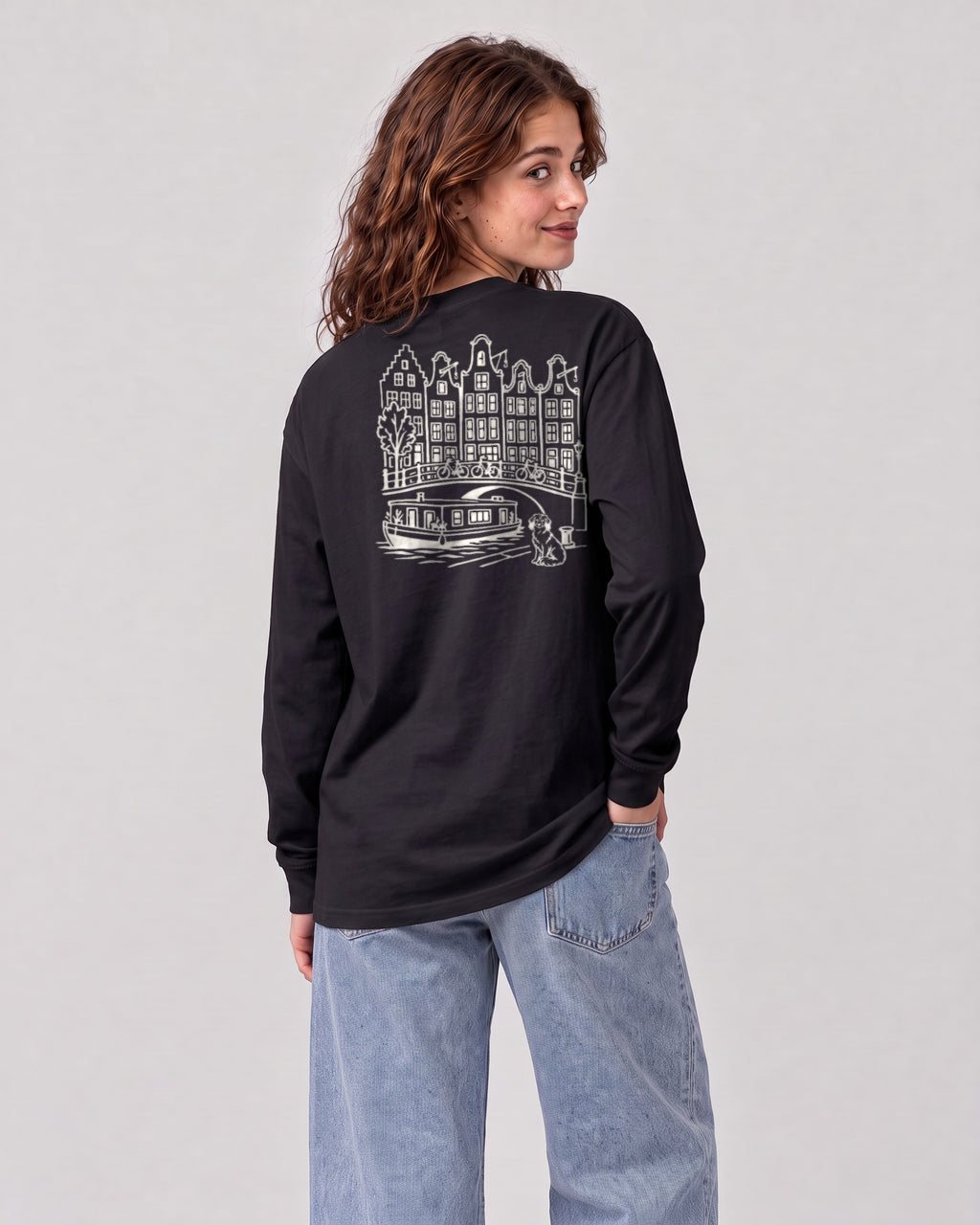 Amsterdam Chapter Long Sleeve - Black on a model, from behind