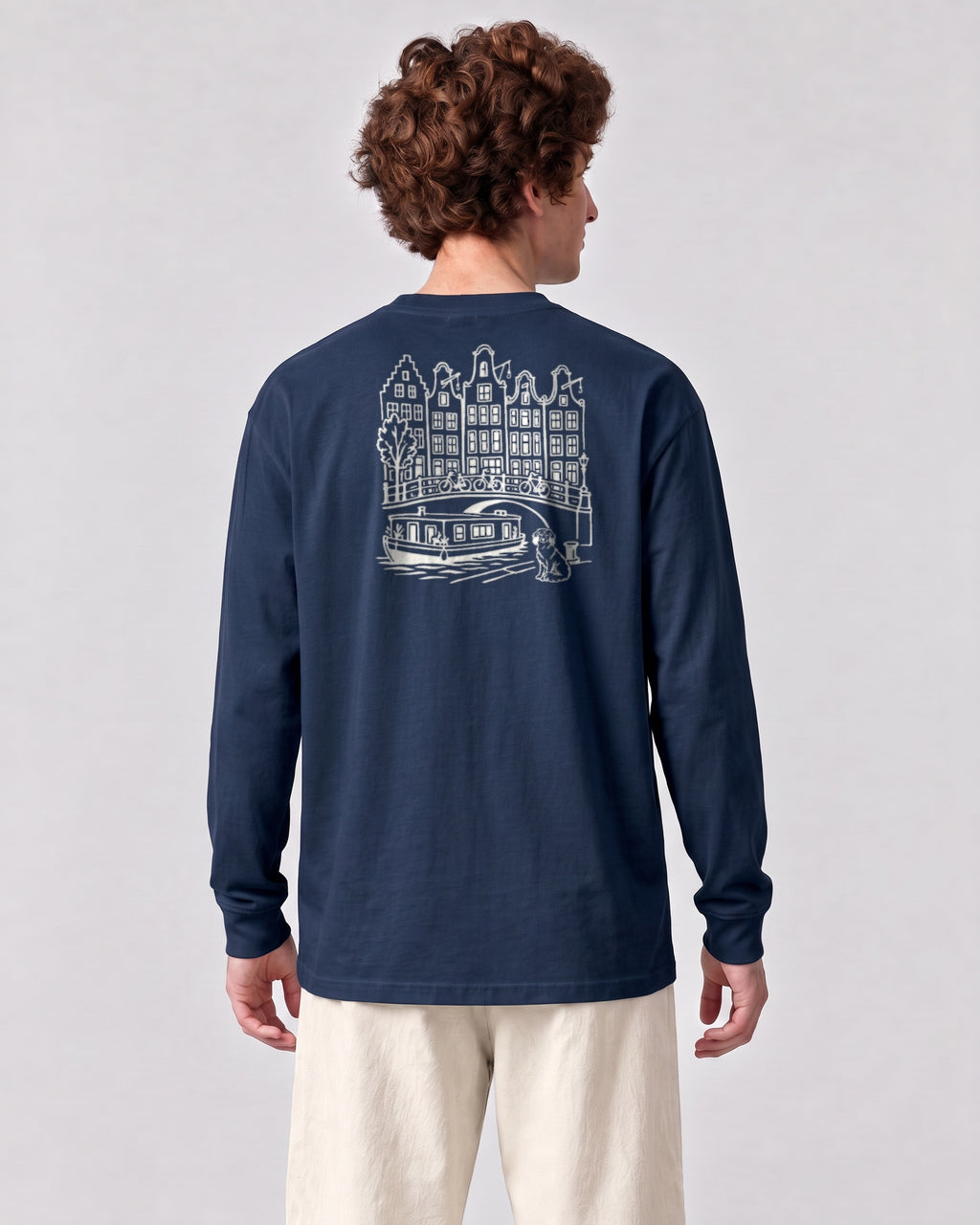 Amsterdam Chapter Long Sleeve - Navy on a model, from behind