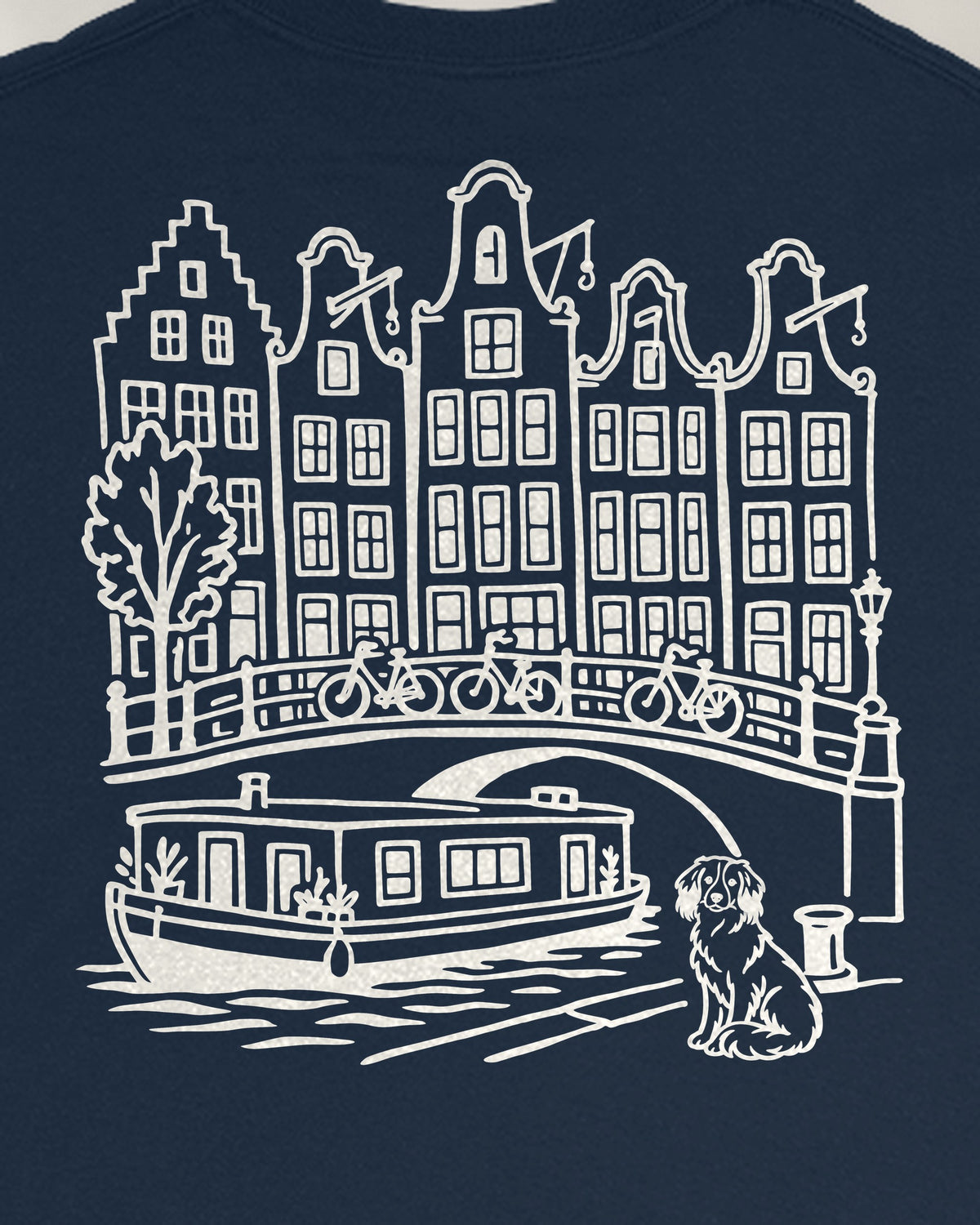 Amsterdam Chapter Long Sleeve - Navy, close-up of the canal on the back