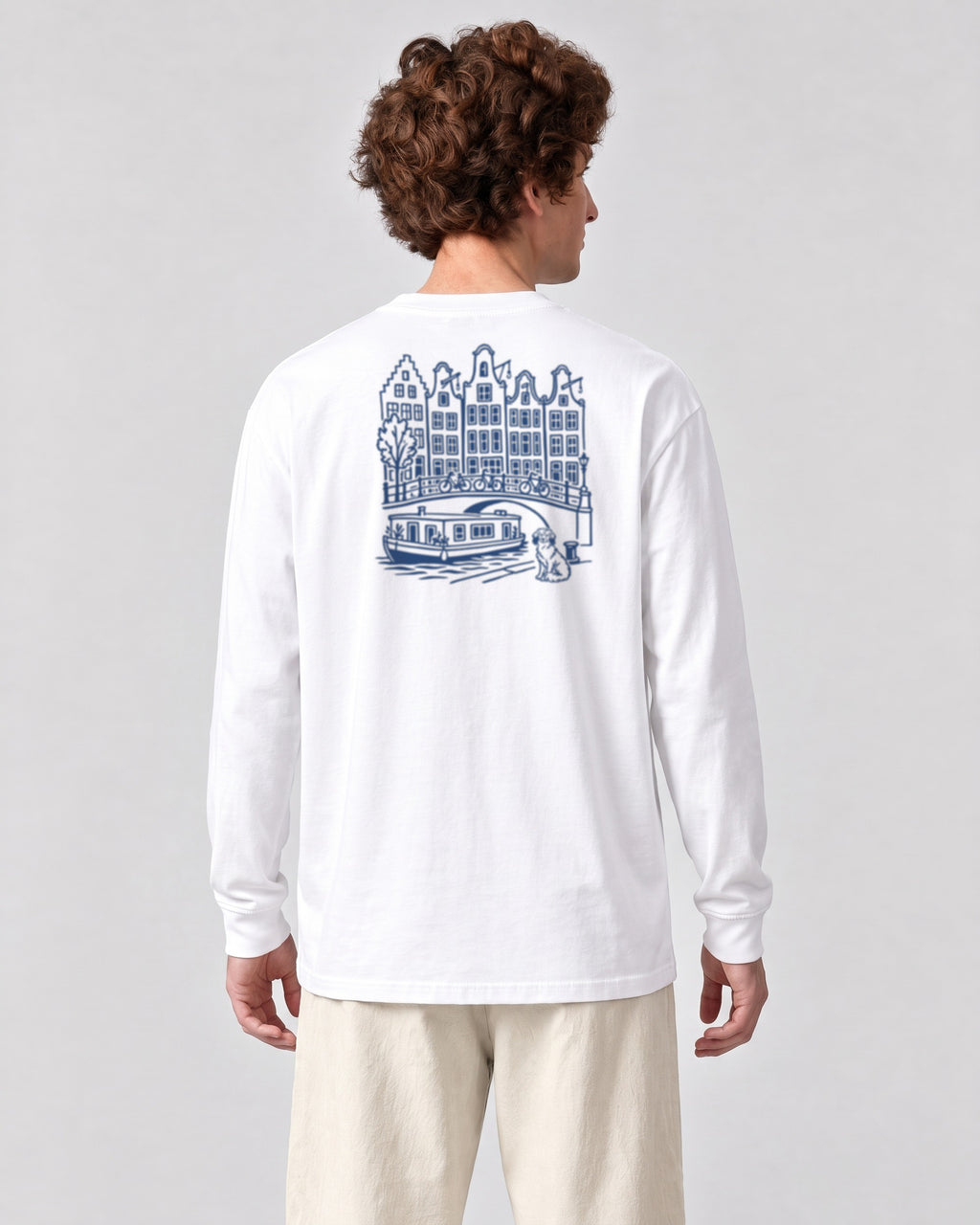 Amsterdam Chapter Long Sleeve - White on a model, from behind