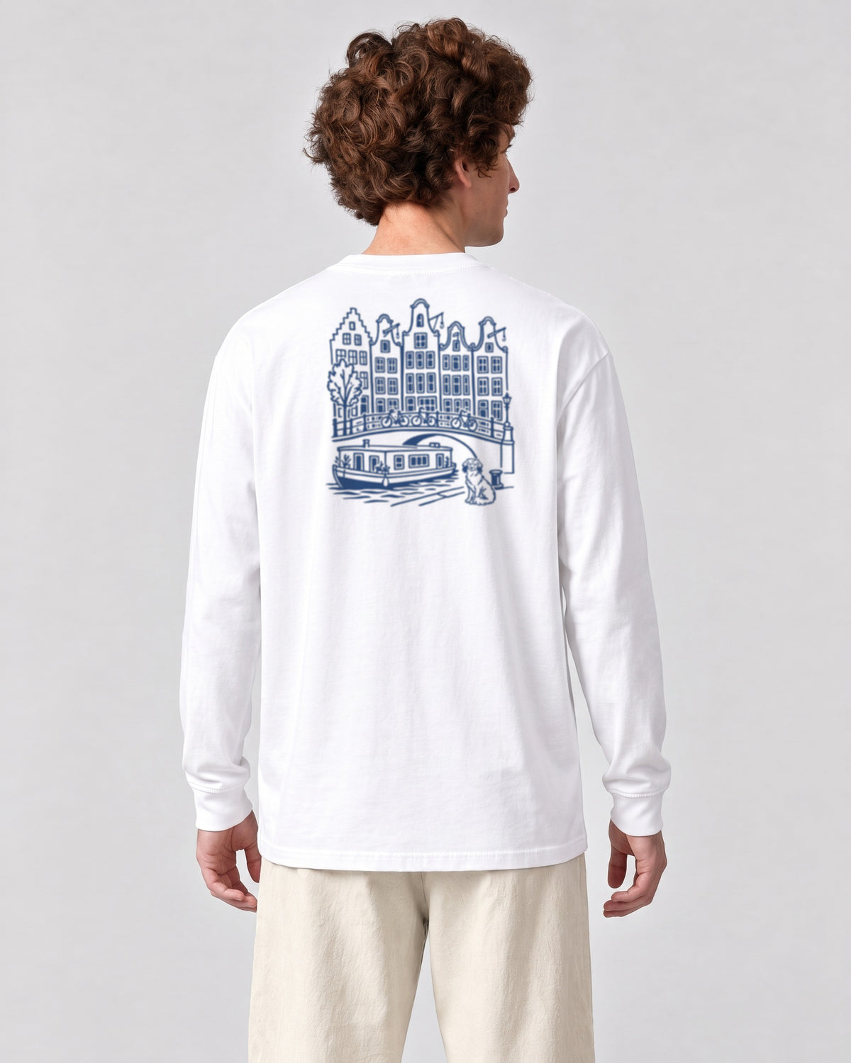 Amsterdam Chapter Long Sleeve - White on a model, from behind