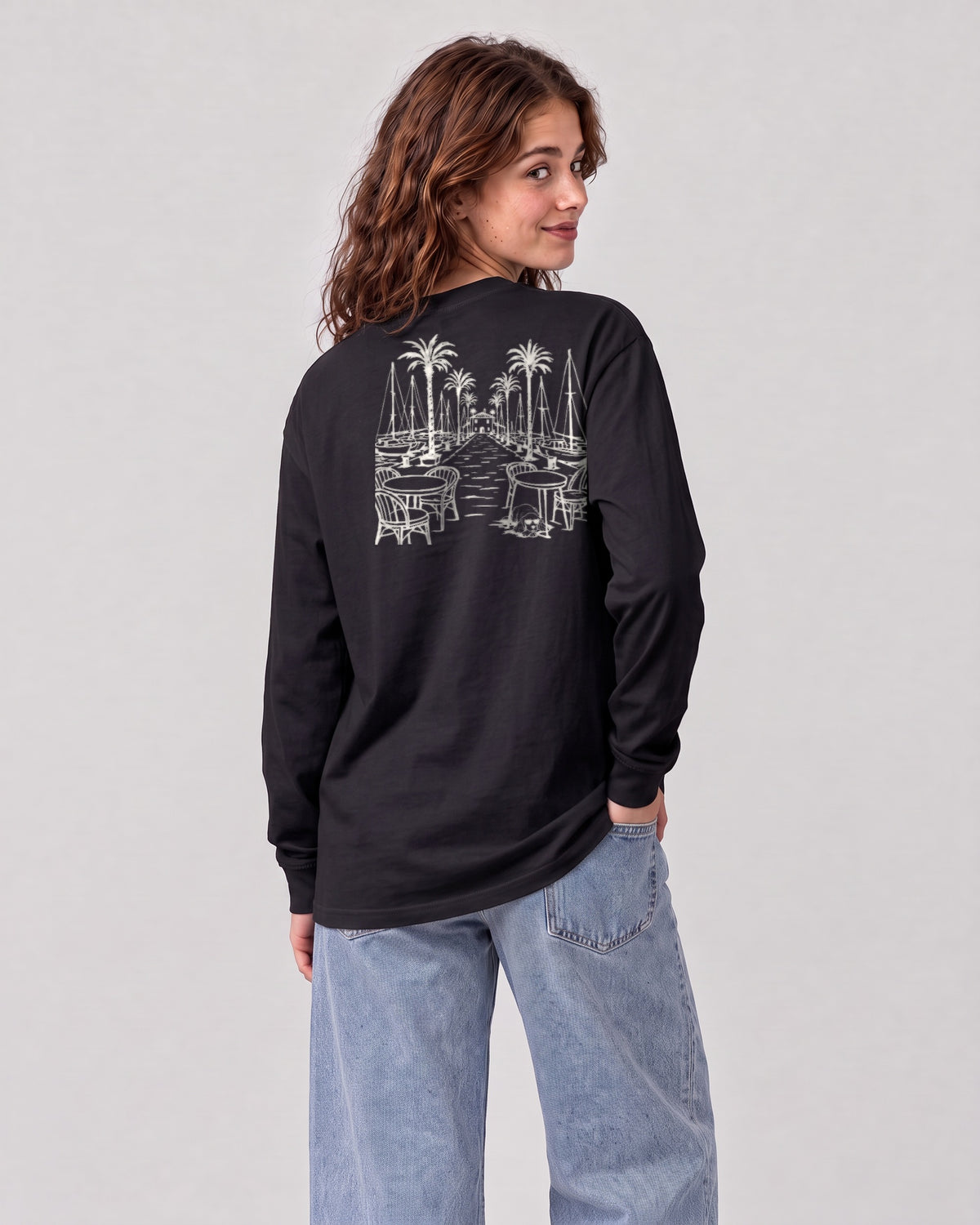 Marbella Chapter Long Sleeve - Black on a model, from behind