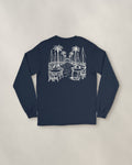 Marbella Chapter Long Sleeve - Navy, back: the marina in cream ink, 30 cm wide