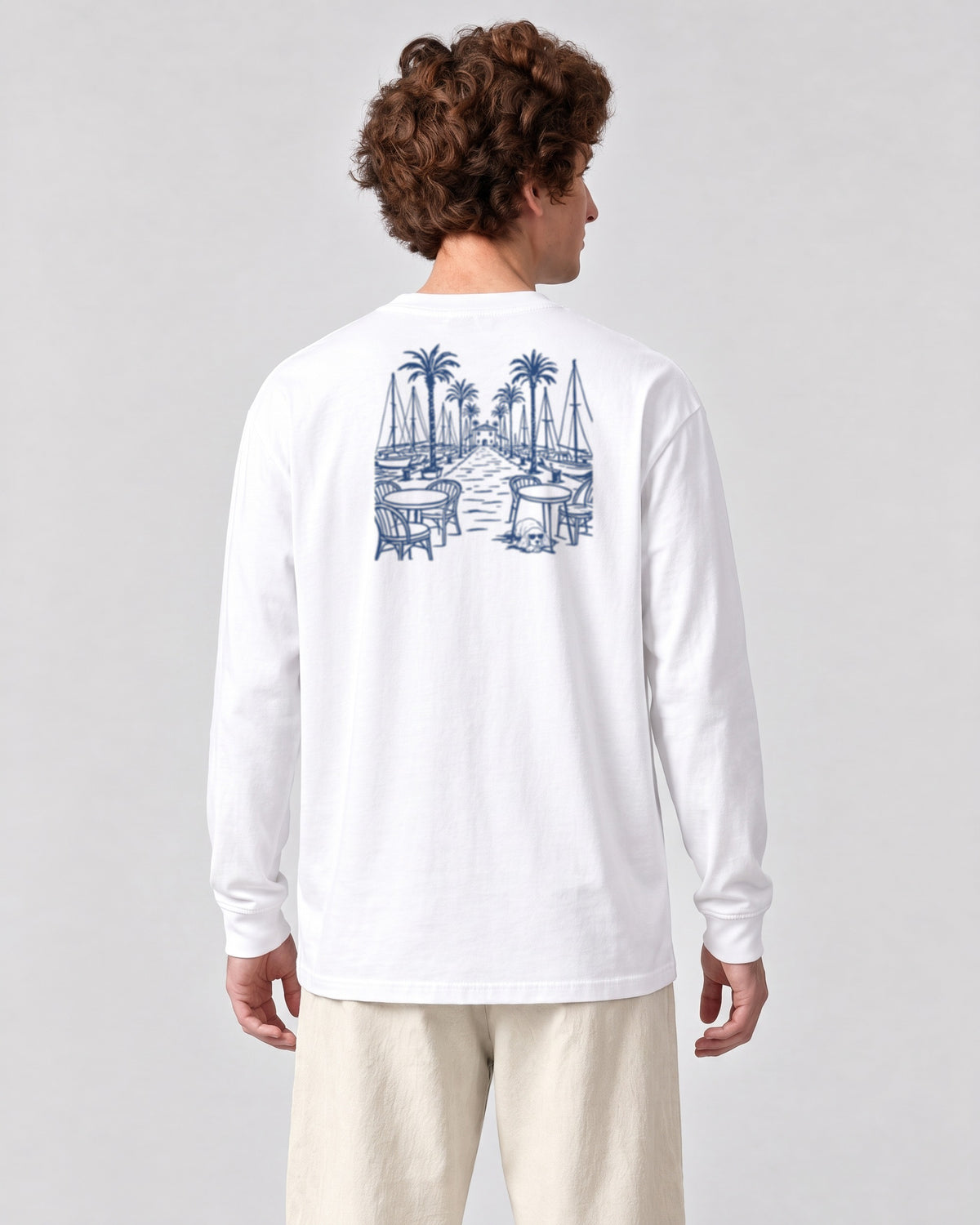 Marbella Chapter Long Sleeve - White on a model, from behind