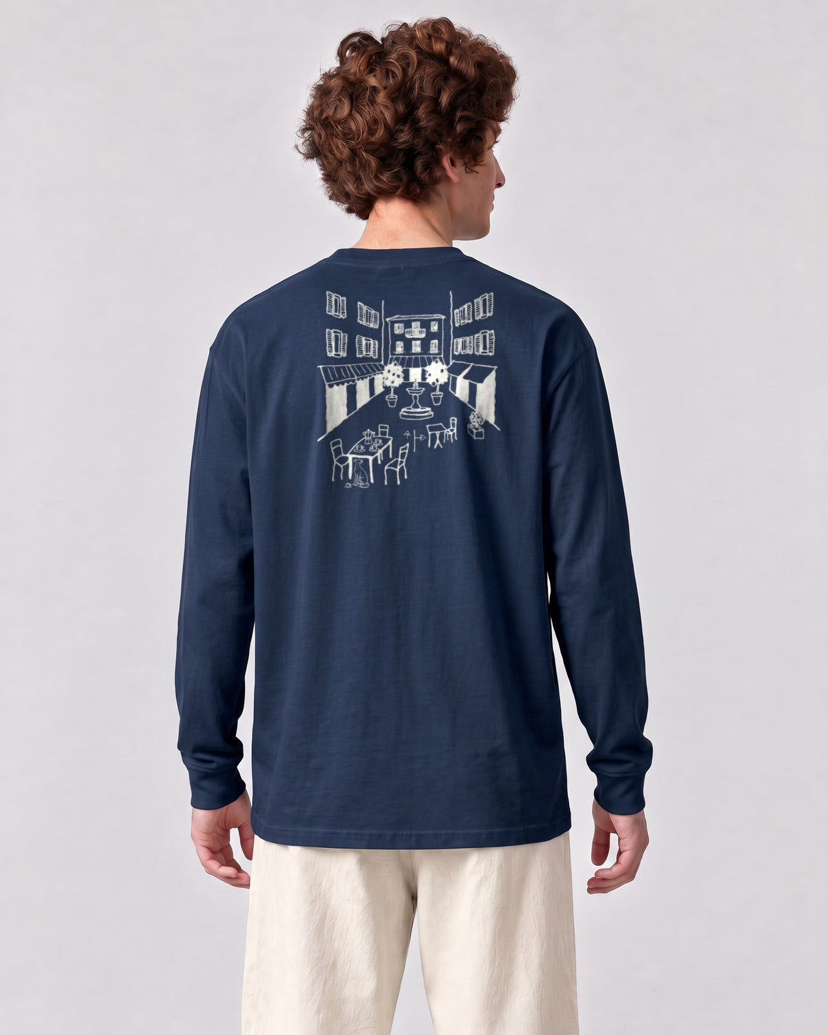 Milano Chapter Long Sleeve - Navy on a model, from behind