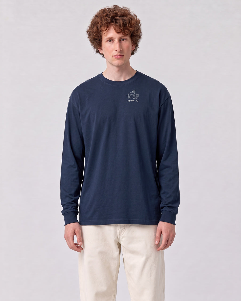 Milano Chapter Long Sleeve - Navy on a model, from the front