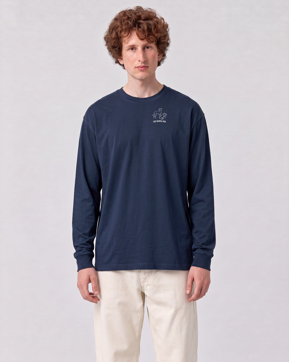 Milano Chapter Long Sleeve - Navy on a model, from the front