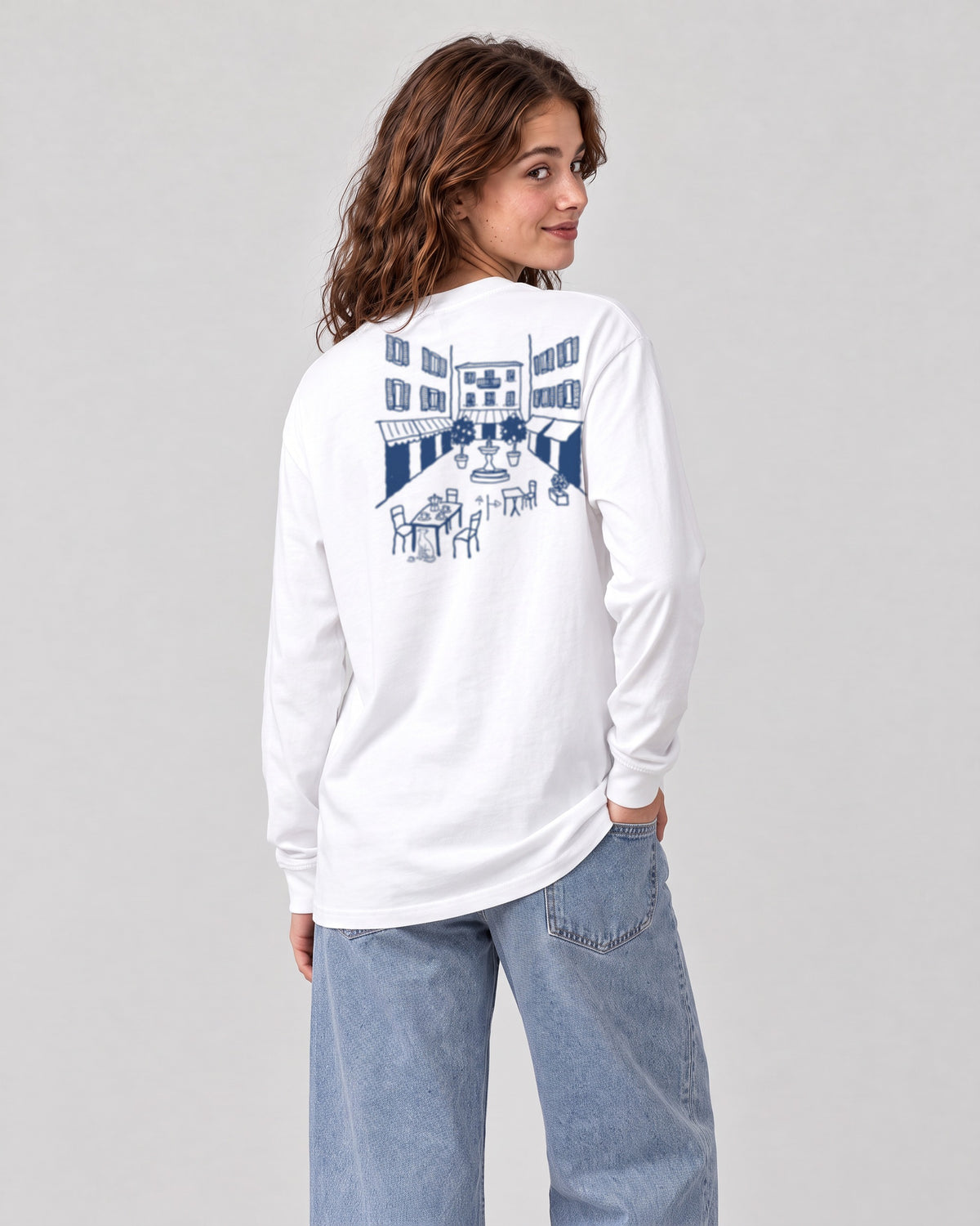 Milano Chapter Long Sleeve - White on a model, from behind