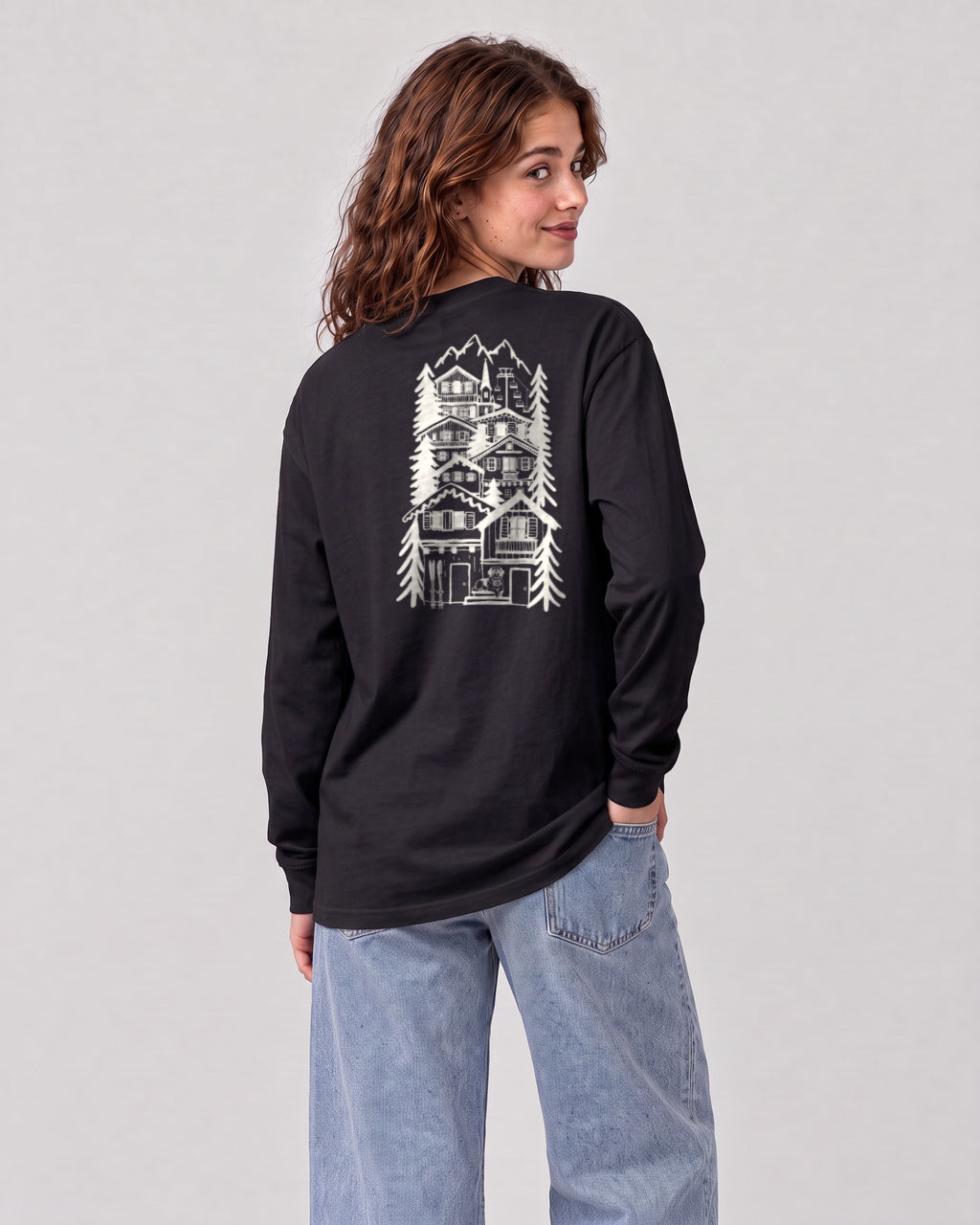 St Moritz Chapter Long Sleeve - Black on a model, from behind