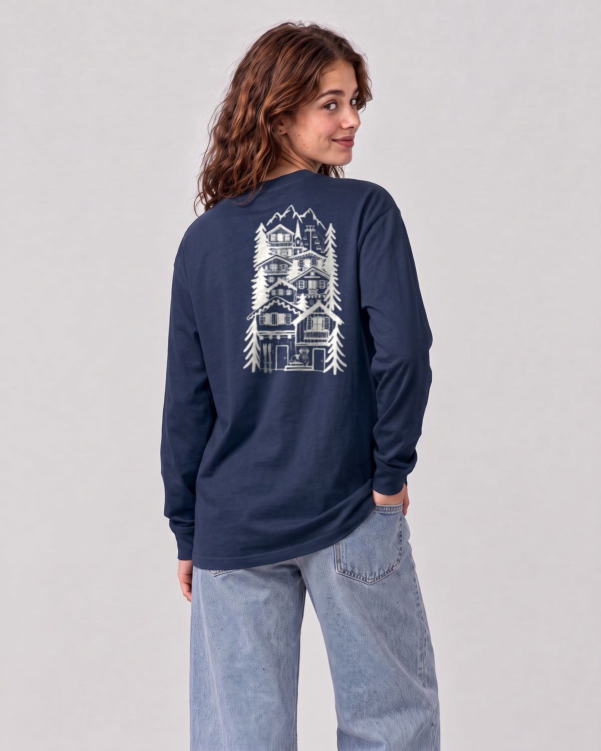 St Moritz Chapter Long Sleeve - Navy on a model, from behind
