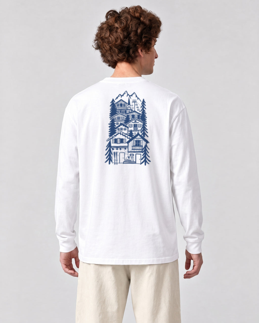 St Moritz Chapter Long Sleeve - White on a model, from behind