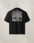 Amsterdam Chapter Tee - Black, back: the canal in cream ink, 30 cm wide