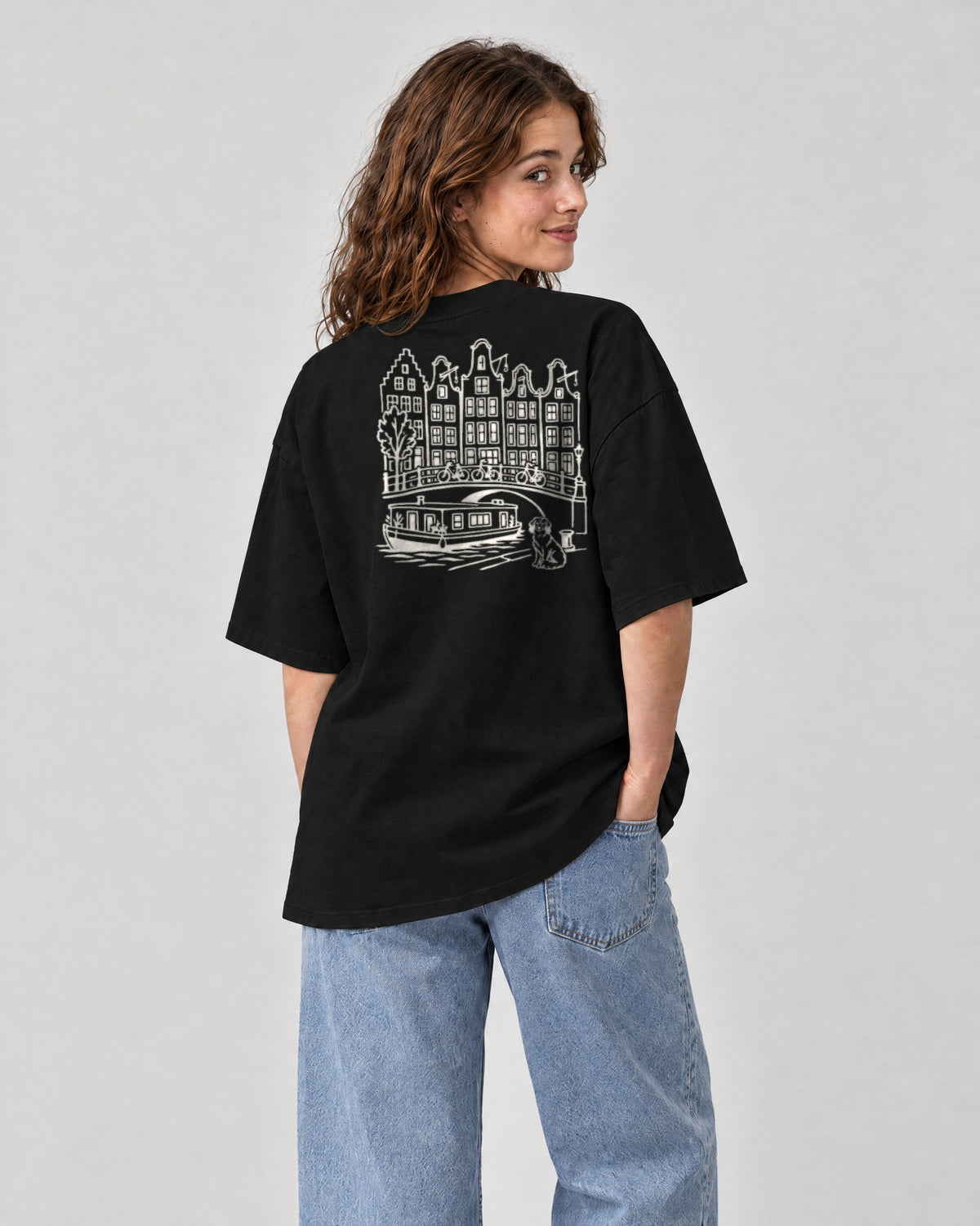 Amsterdam Chapter Tee - Black on a model, from behind