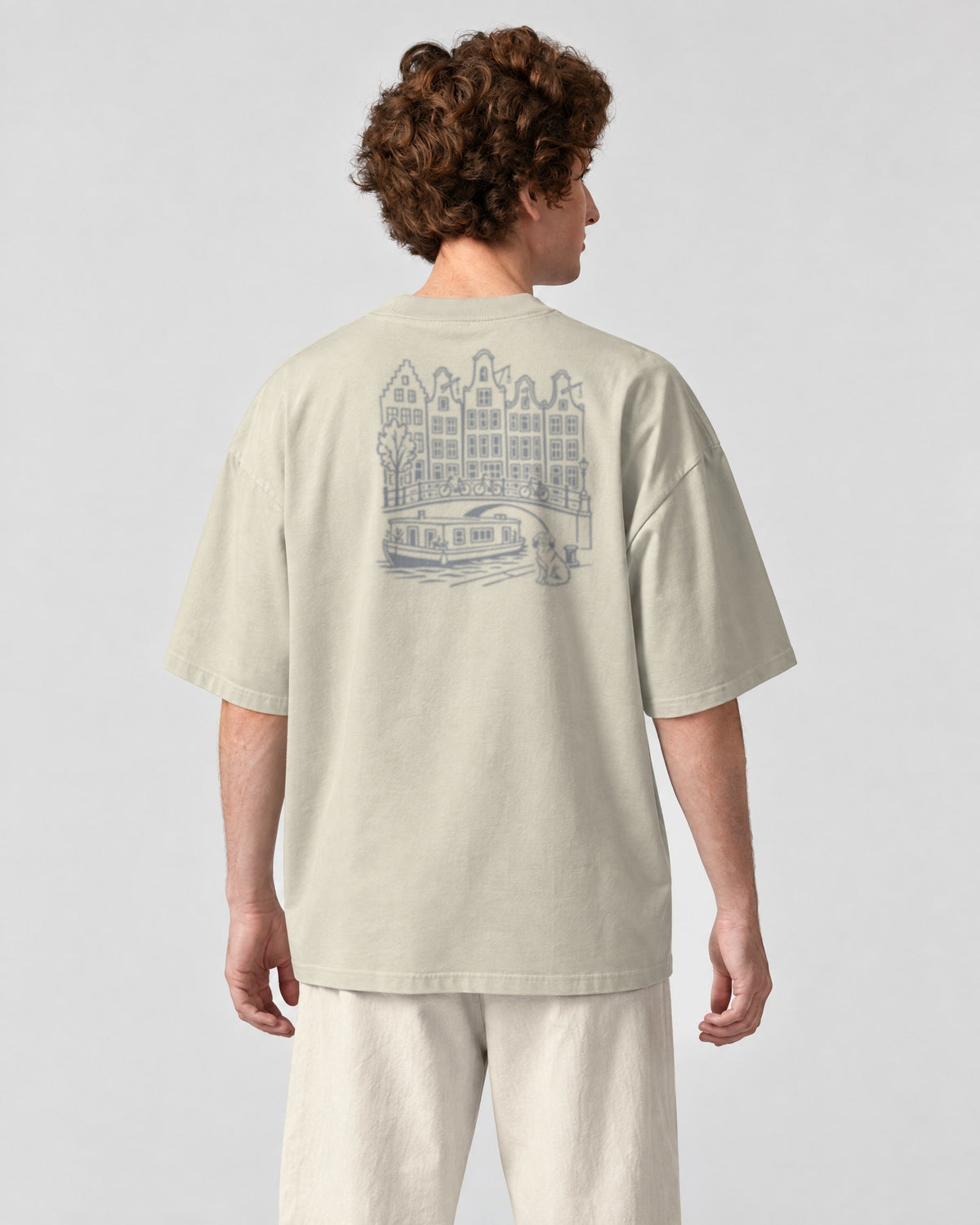 Amsterdam Chapter Tee - Stone on a model, from behind