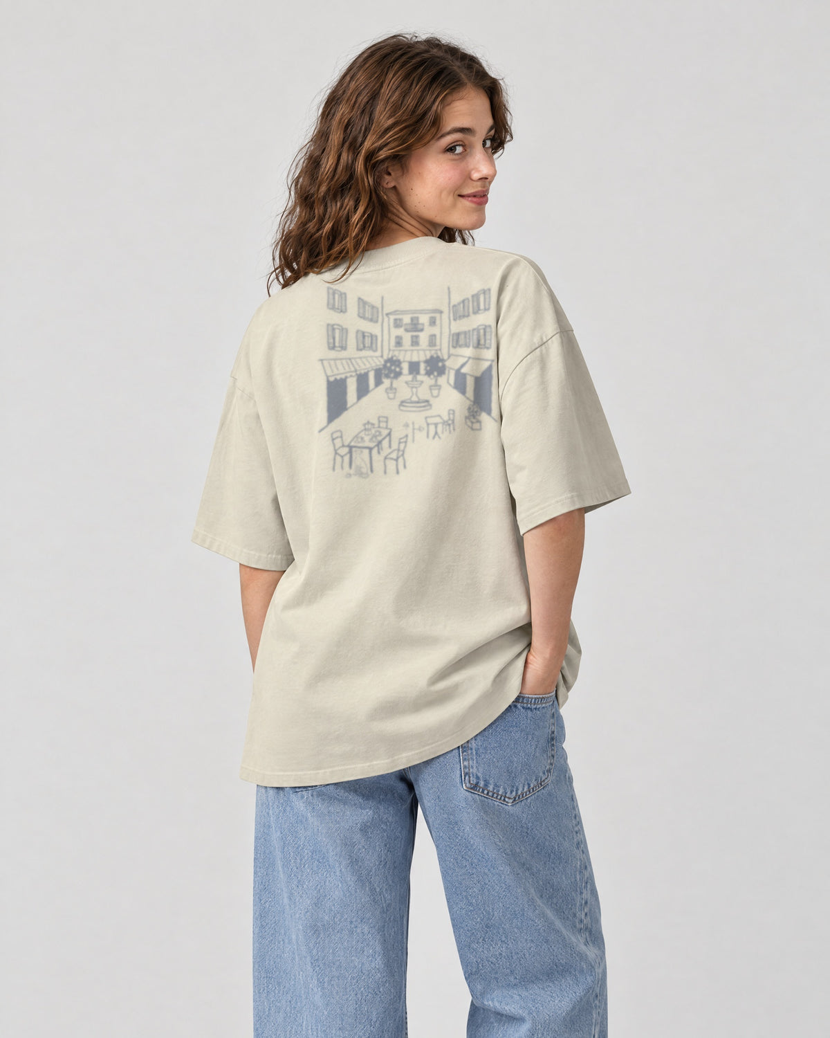 Milano Chapter Tee - Stone on a model, from behind