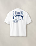 Milano Chapter Tee - White, back: the piazza in navy ink, 30 cm wide