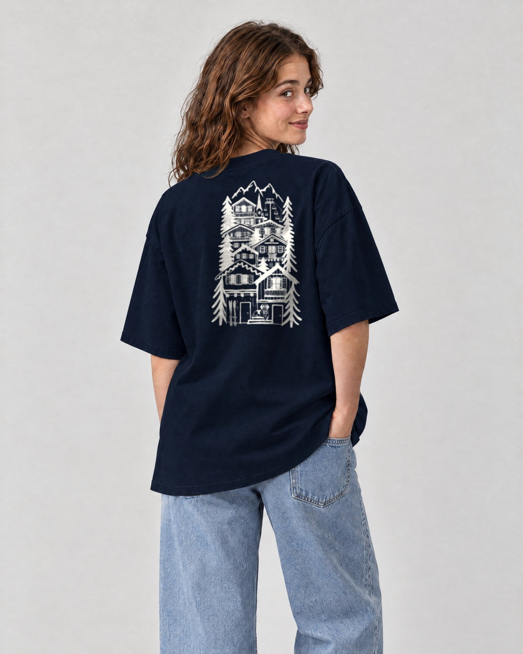 St Moritz Chapter Tee - Navy on a model, from behind