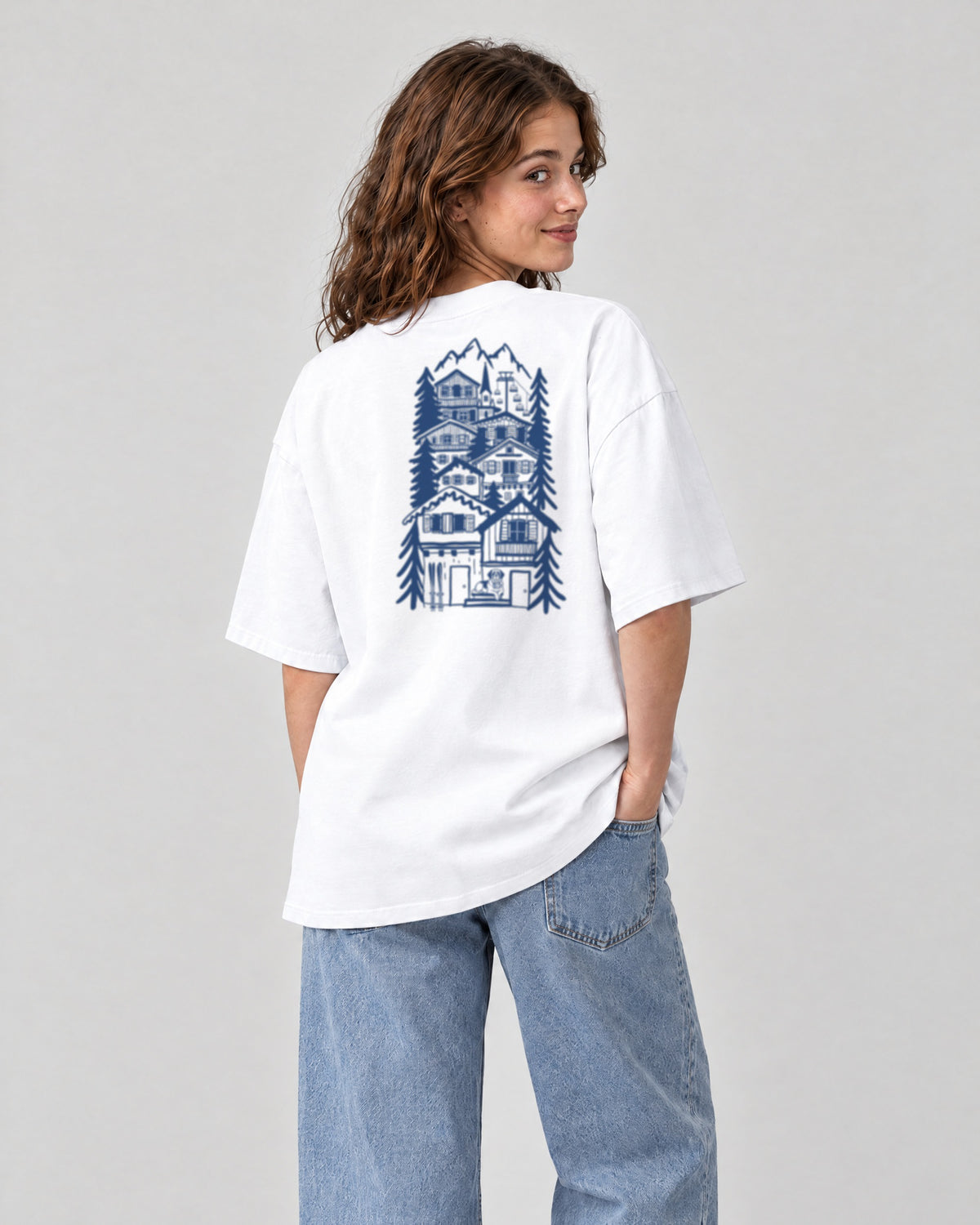 St Moritz Chapter Tee - White on a model, from behind