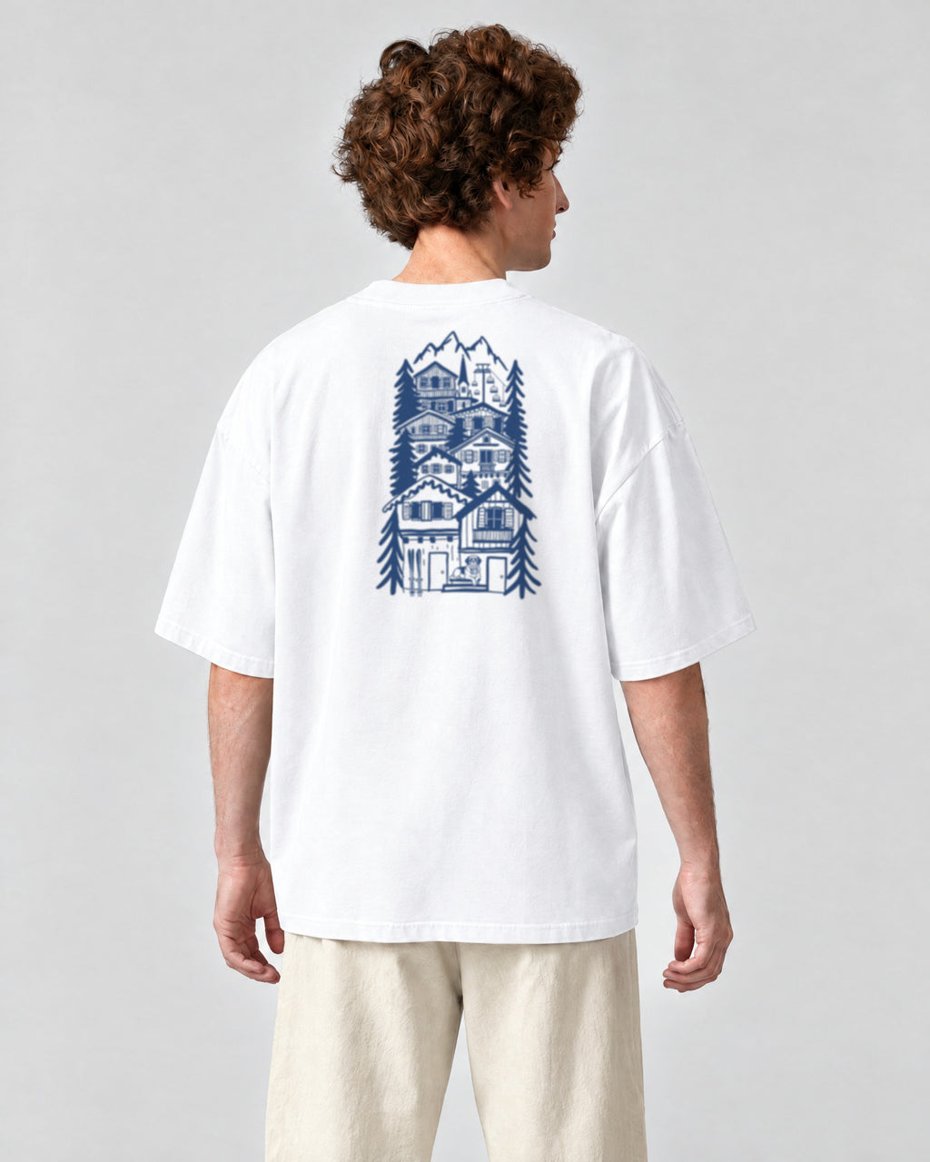 St Moritz Chapter Tee - White on a model, from behind
