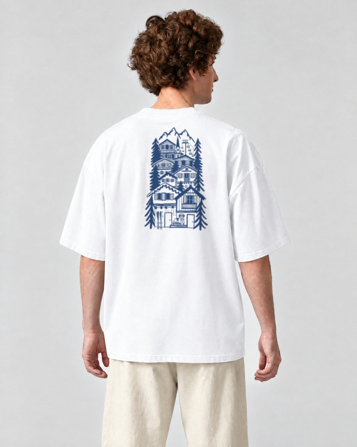 St Moritz Chapter Tee - White on a model, from behind